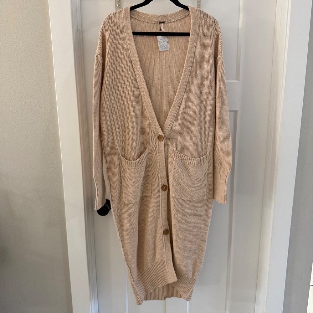 Free People XS Oversized Long Knit Cardigan‎ Sweater Pale Pink OB962014 NWT